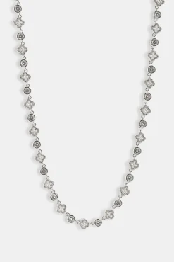 Iced Motif & Round Gemstone Chain - 8mm - White