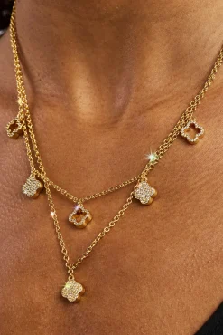 Iced Multi Motif Layered Necklace - 10mm - Gold