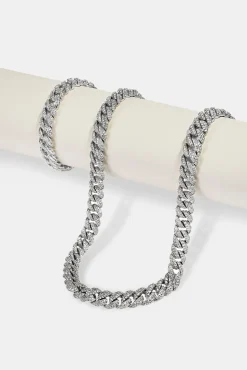 Iced Out Cuban Bracelet & Chain - 8mm - White