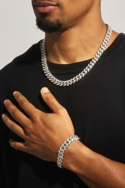 Iced Out Cuban Bracelet & Chain - 12mm - White