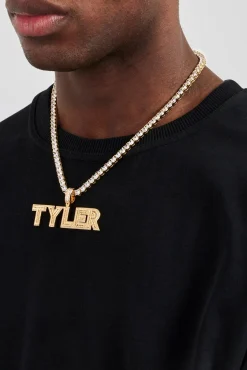 Iced Outline Letter Pendant - 22mm - Gold