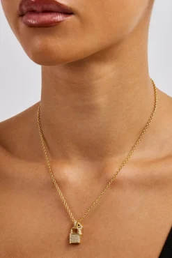 Iced Padlock & Key Necklace - 10mm - Gold