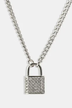 Iced Padlock Pendant Necklace - 15mm - White