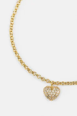 Iced Pave Heart Micro Bracelet - 6mm - Gold