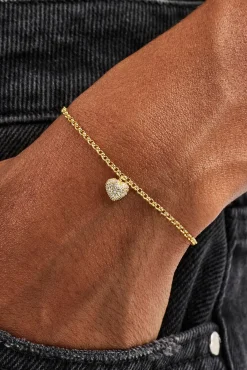 Iced Pave Heart Micro Bracelet - 6mm - Gold