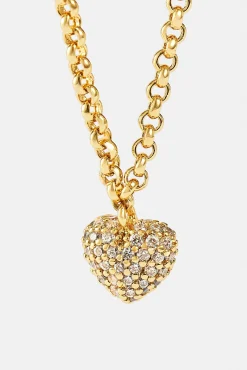 Iced Pave Heart Micro Necklace - 6mm - Gold