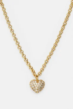 Iced Pave Heart Micro Necklace - 6mm - Gold