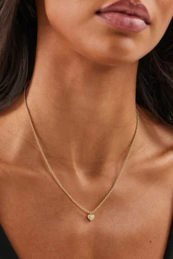 Iced Pave Heart Micro Necklace - 6mm - Gold