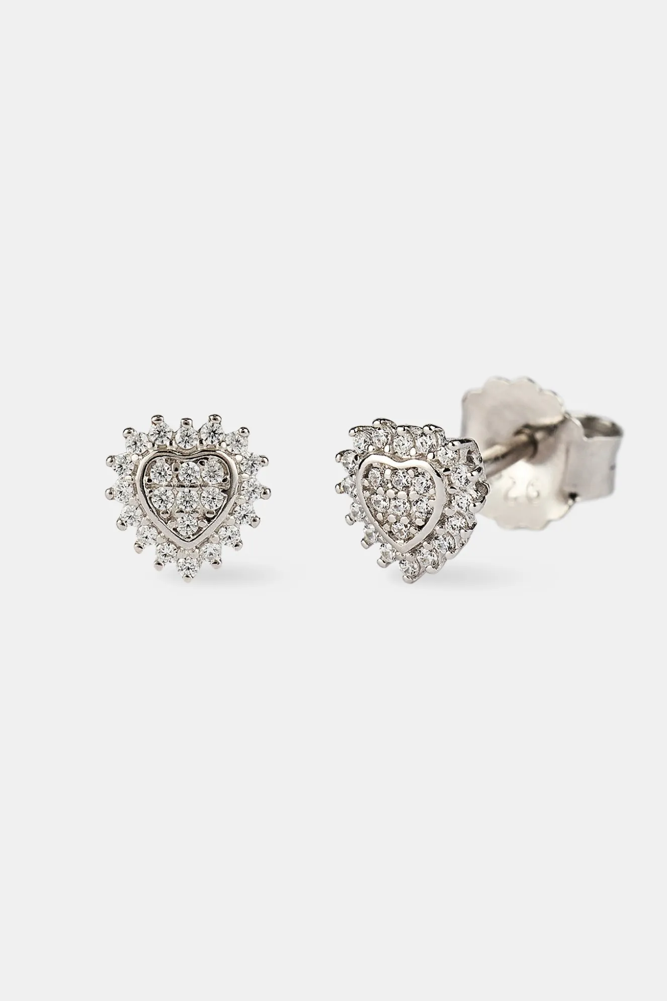 Iced Pave Heart Stud Earrings - 6mm - White