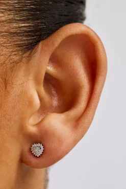 Iced Pave Heart Stud Earrings - 6mm - White