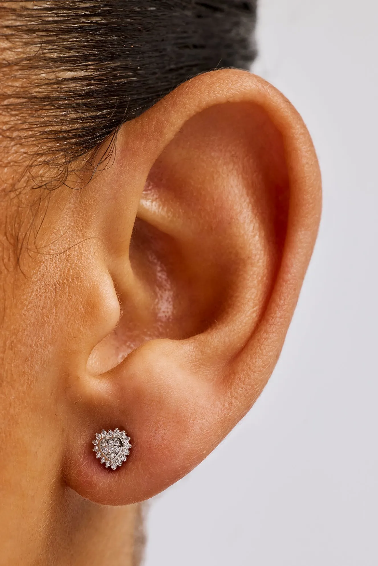 Iced Pave Heart Stud Earrings - 6mm - White