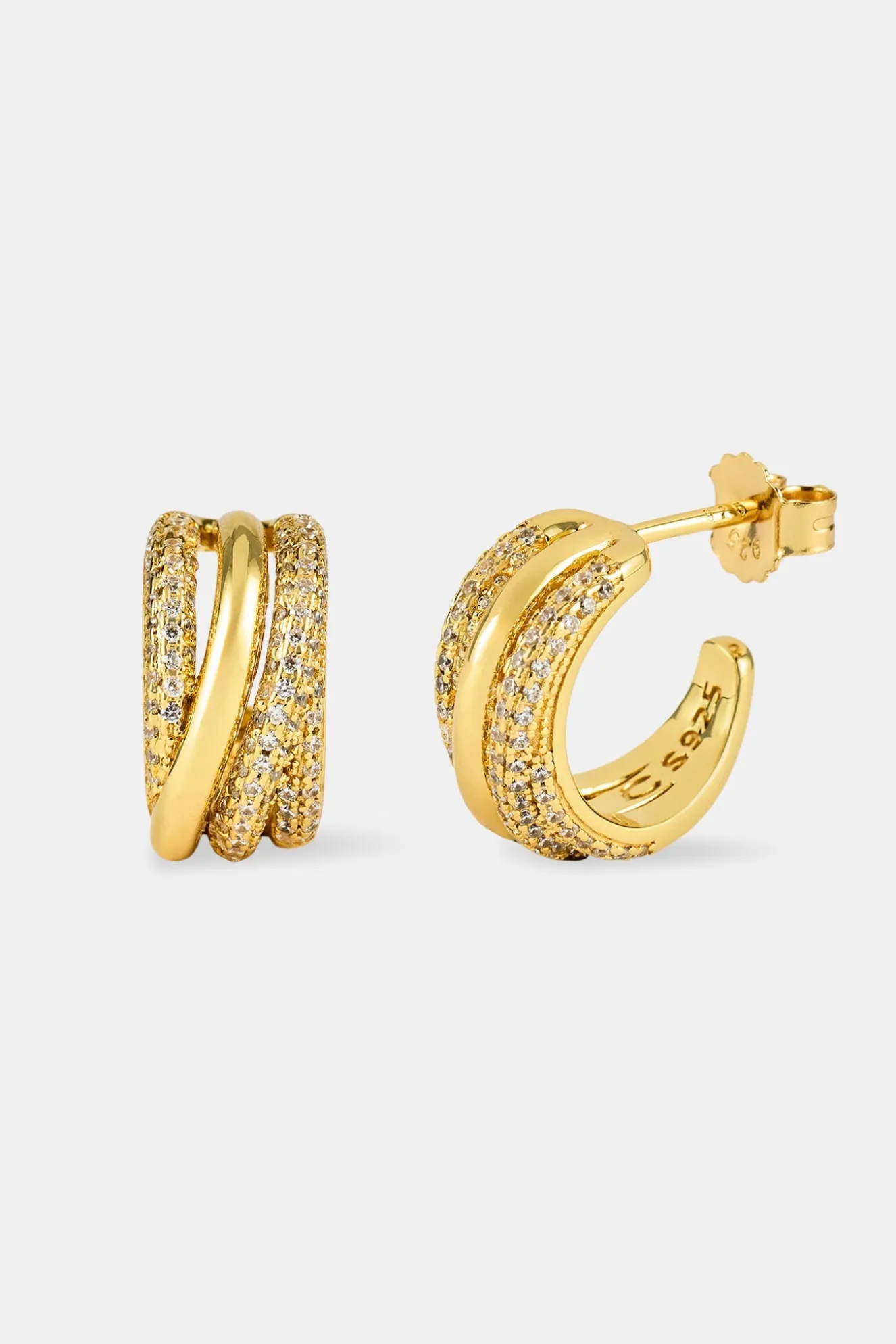 Iced Pave Layered Hoop Earrings - 15mm