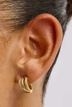 Iced Pave Layered Hoop Earrings - 15mm