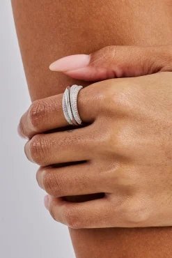 Iced Pave Layered Polished Ring - 8mm - White