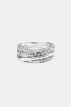 Iced Pave Layered Polished Ring - 8mm - White
