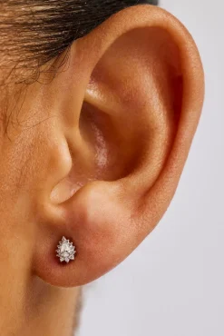 Iced Pear Cluster Stud Earrings - 6mm - White