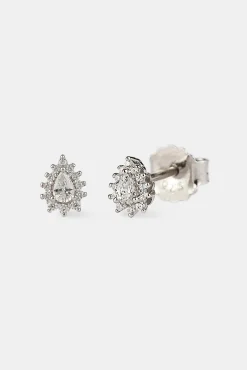 Iced Pear Cluster Stud Earrings - 6mm - White