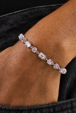 Iced Pink Mixed Shape Bracelet - 5mm - White