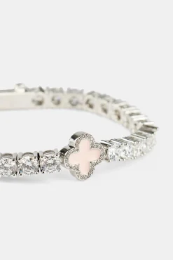 Iced Pink Motif Charm Tennis Bracelet - White 5mm