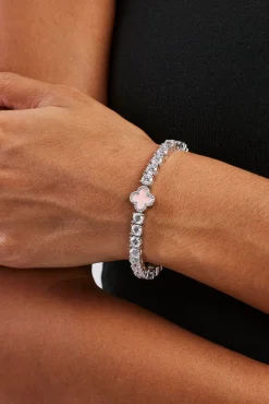 Iced Pink Motif Charm Tennis Bracelet - White 5mm