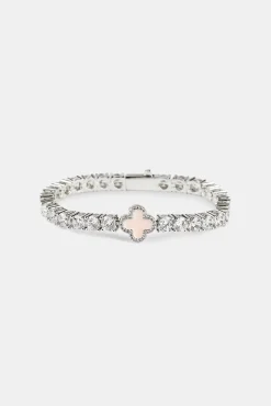 Iced Pink Motif Charm Tennis Bracelet - White 5mm