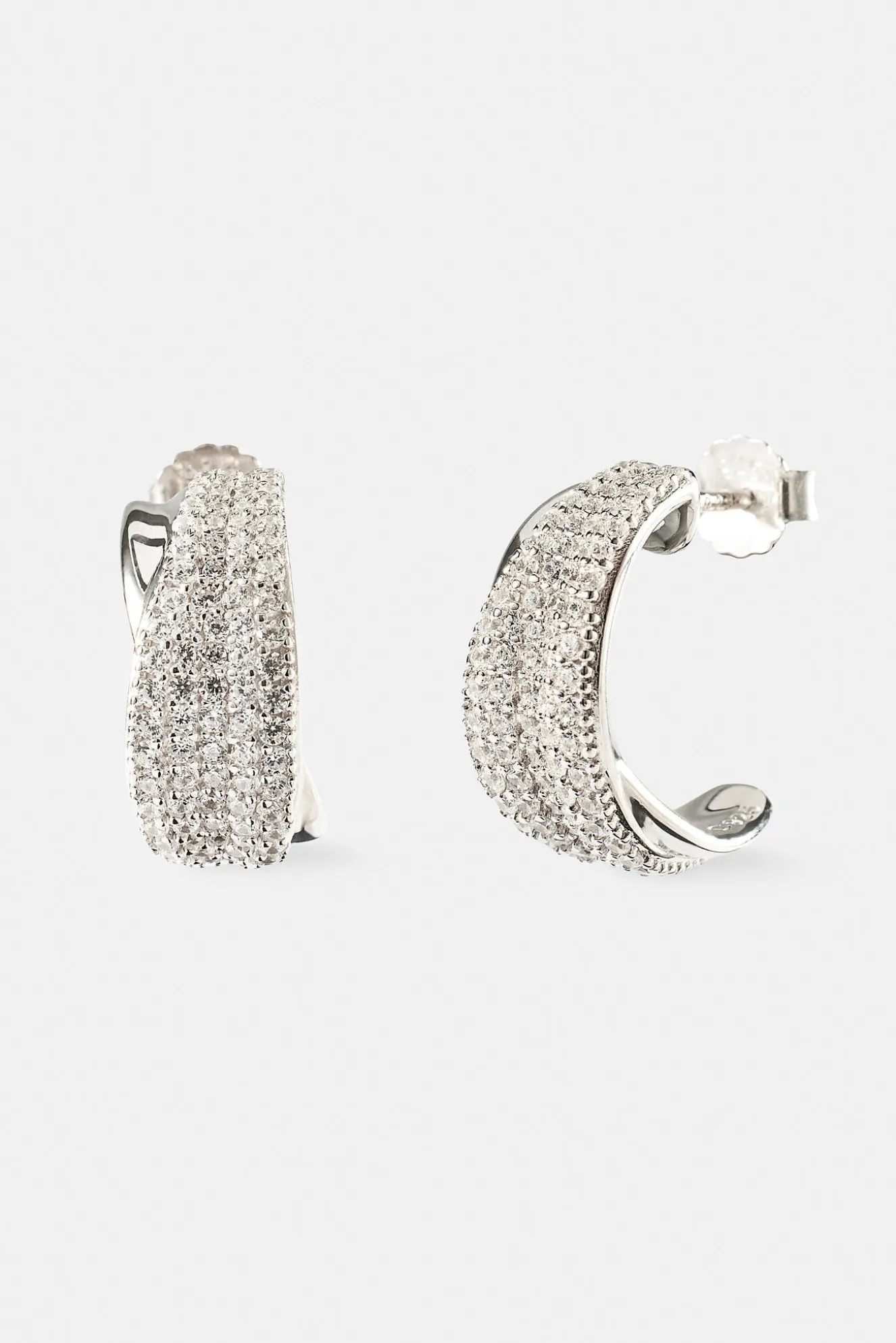 Iced & Polished Cross Over Hoops - 20mm - White