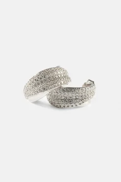 Iced & Polished Cross Over Hoops - 20mm - White