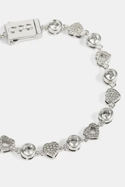 Iced & Polished Heart Multigem Bracelet - 6mm - White
