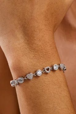 Iced & Polished Heart Multigem Bracelet - 6mm - White