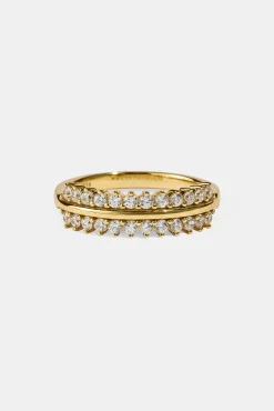 Iced & Polished Oval Band Ring - Gold