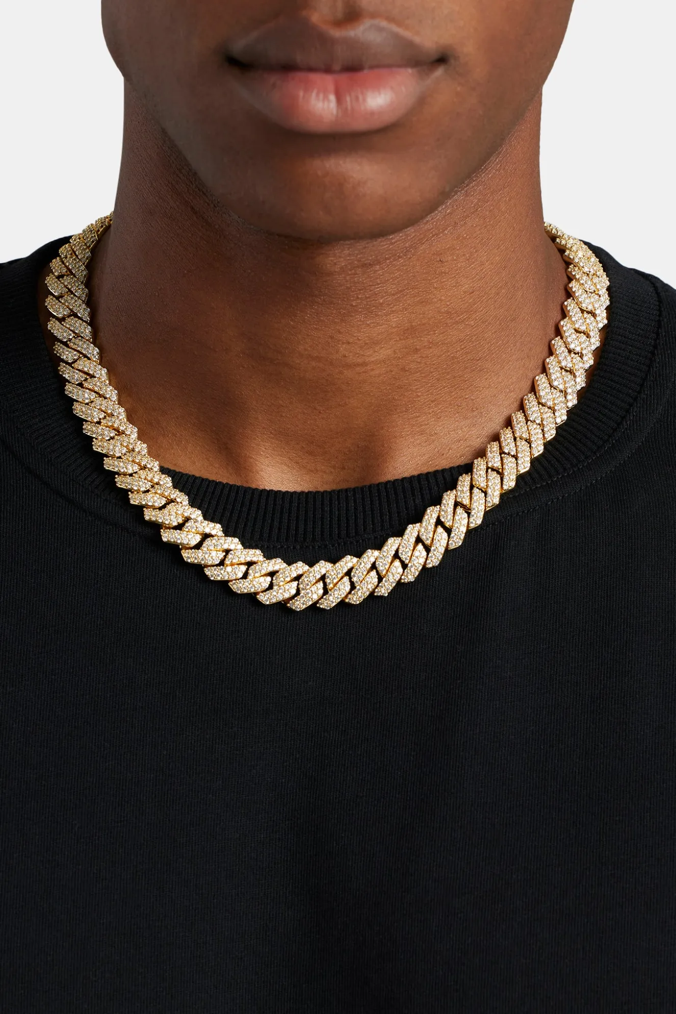 Iced Prong Cuban Chain - 14mm - Gold