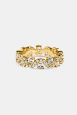 Iced Ripple & Stone Band Ring - Gold