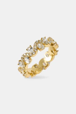 Iced Ripple & Stone Band Ring - Gold