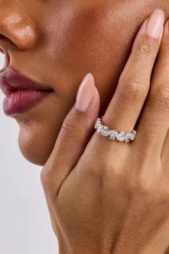 Iced Ripple & Stone Band Ring - White
