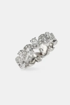Iced Ripple & Stone Band Ring - White