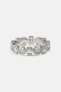 Iced Ripple & Stone Band Ring - White