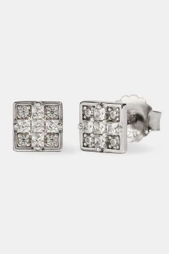 Iced Square Cross Stud - 6mm - White