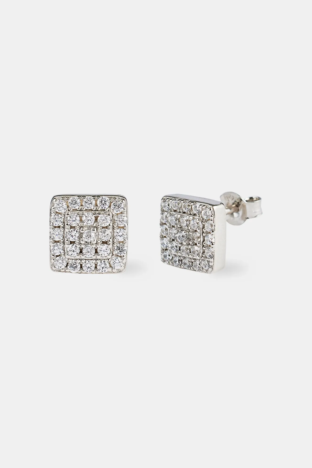 Iced Square CZ Pave Stud Earrings - 8mm