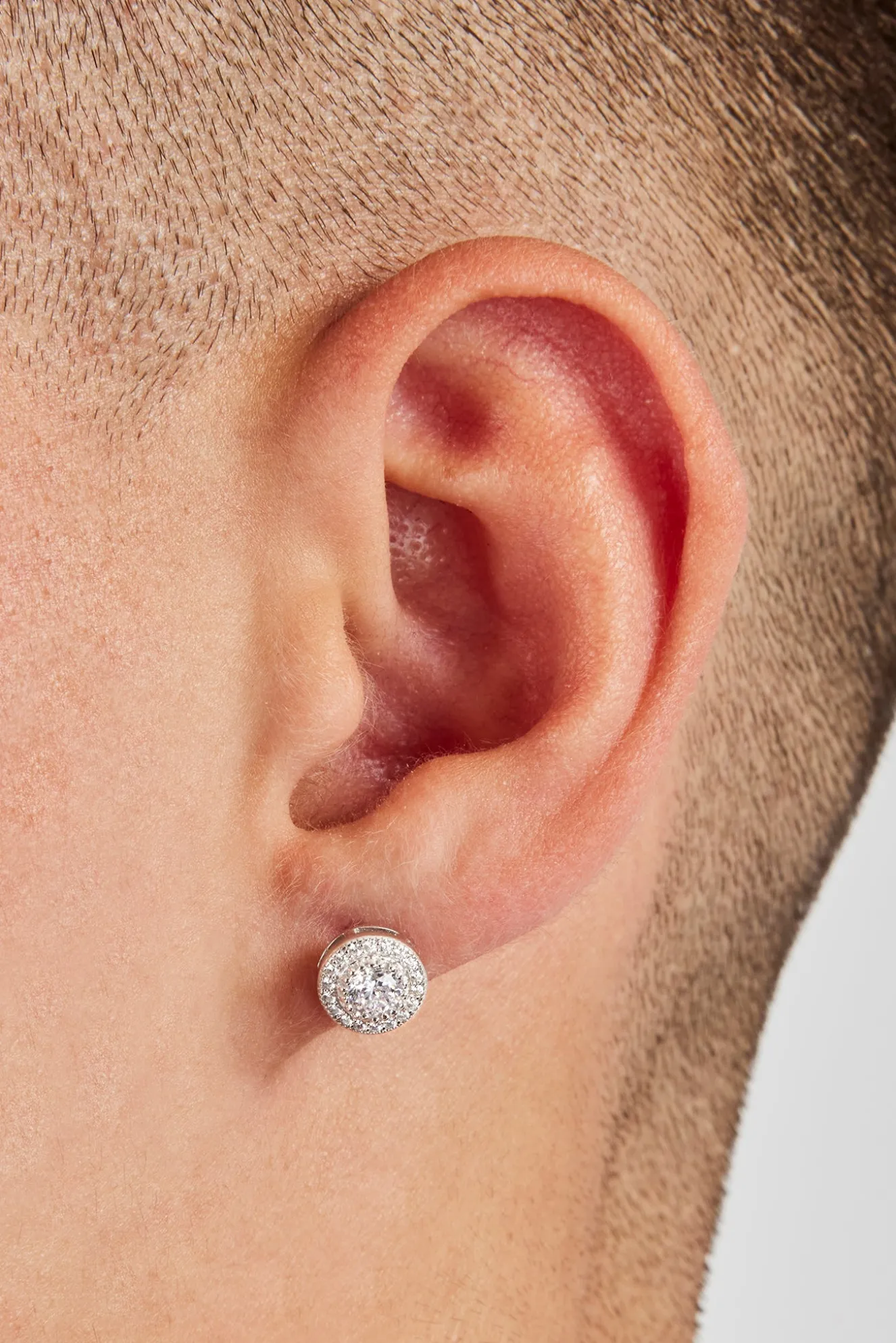 Iced Stone & Pave Round Stud Earrings - 8mm