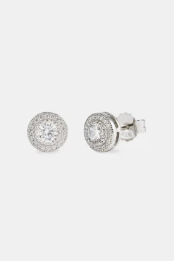Iced Stone & Pave Round Stud Earrings - 8mm
