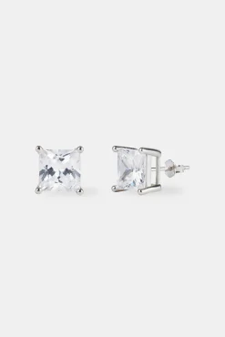 Iced Stud Earrings - 8mm - White
