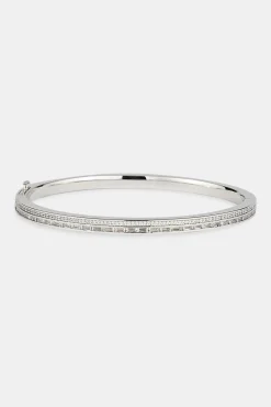Iced Tennis & Baguette Stone Bangle - 4mm - White