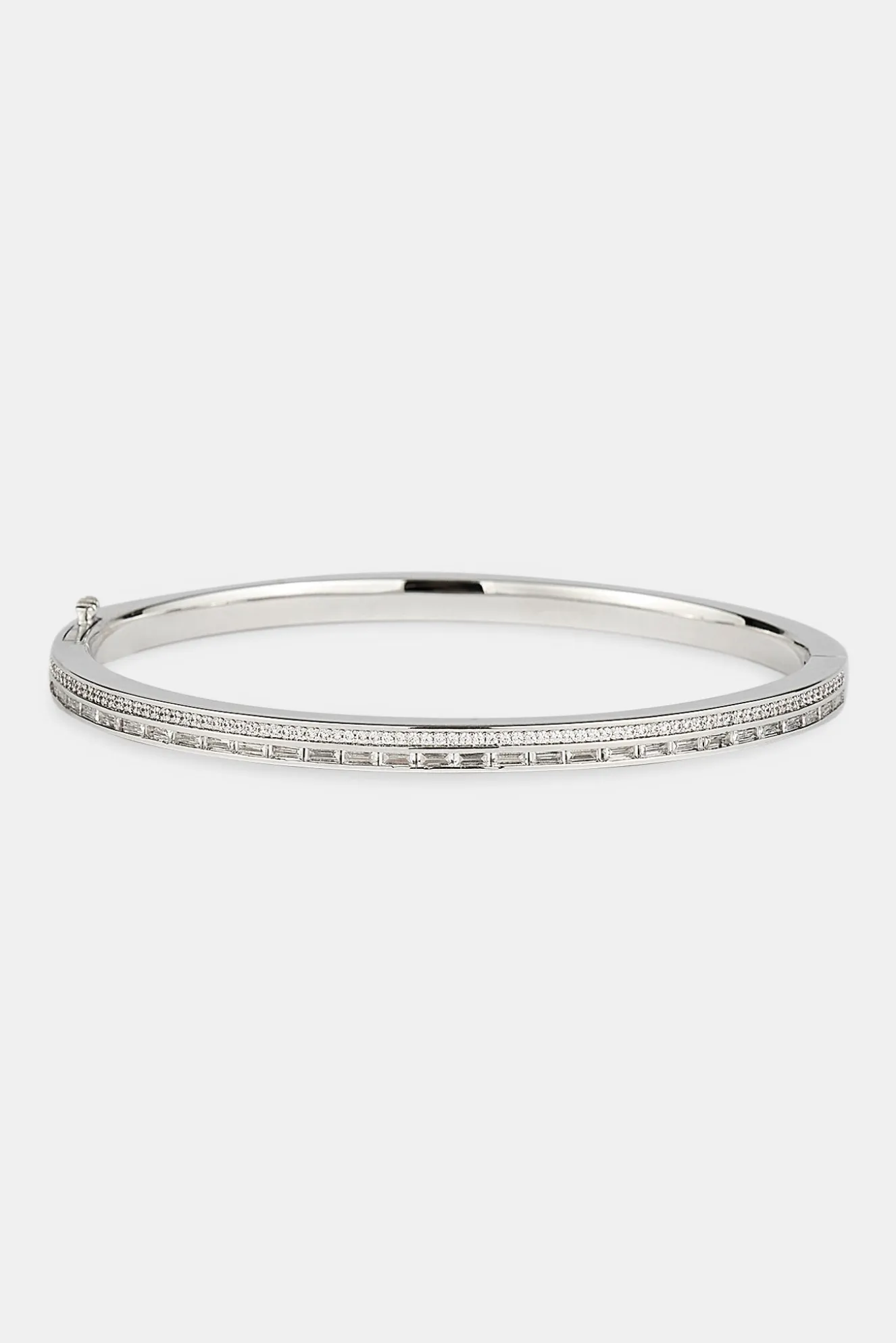 Iced Tennis & Baguette Stone Bangle - 4mm - White