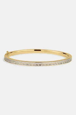 Iced Tennis & Baguette Stone Bangle - 4mm - Gold