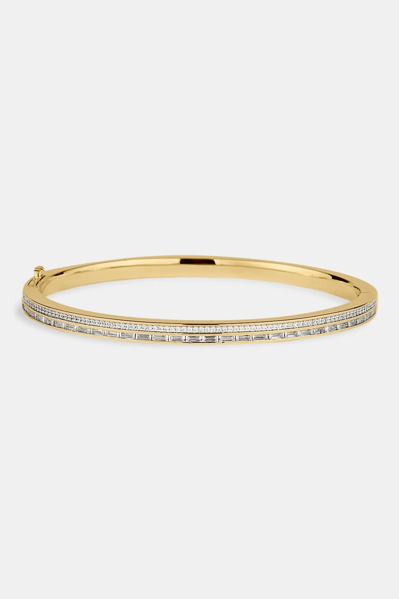Iced Tennis & Baguette Stone Bangle - 4mm - Gold