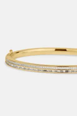 Iced Tennis & Baguette Stone Bangle - 4mm - Gold