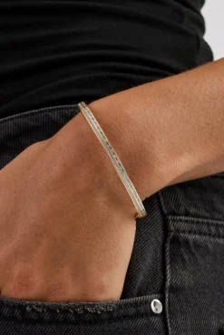 Iced Tennis & Baguette Stone Bangle - 4mm - Gold