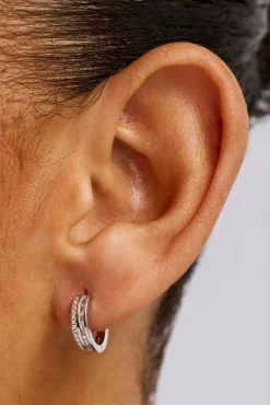 Iced Tennis & Baguette Stone Hoop Earrings - 10mm - White