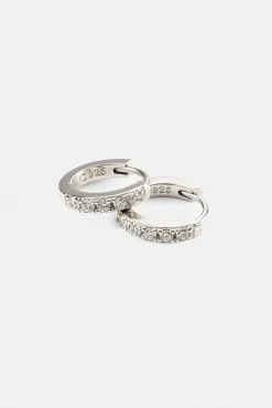 Iced Thin Huggie Earrings - 12mm - White