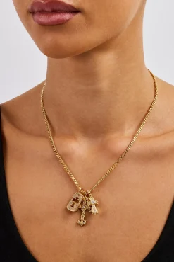 Iced Triple Cross & Tag Necklace - 20mm - Gold